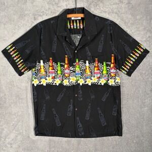 Pacific Legend Mens Hawaiian Shirt Black Beer Bottle Tropical Print USA Made 46